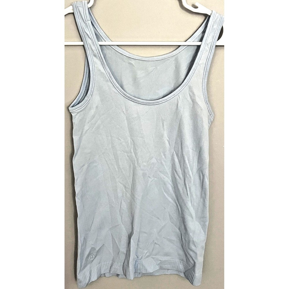 Lululemon Rib Knit Tank Womens 4 Light Blue Scoop Neck Stretch Layering Soft